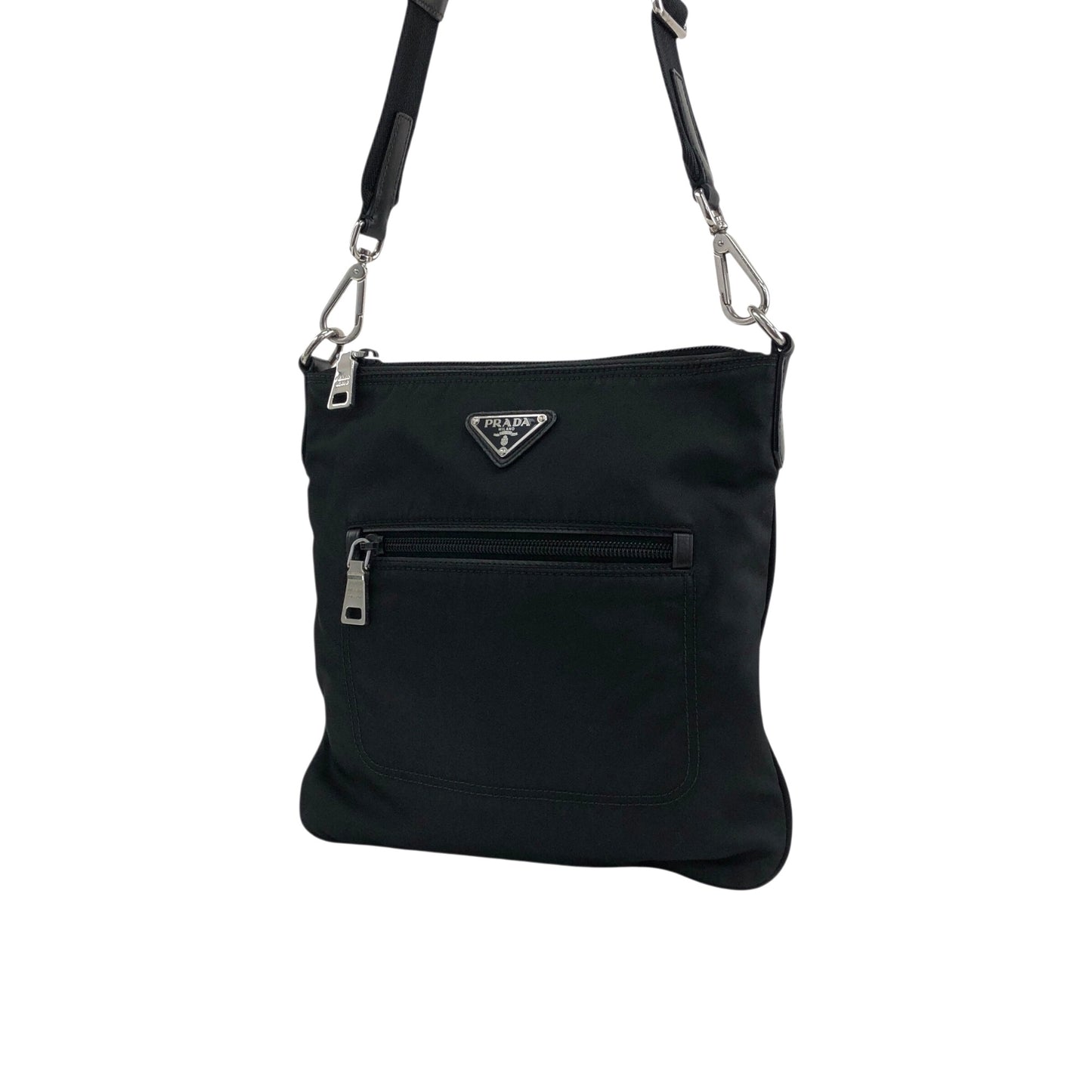 PRADA Tessuto Triangle Logo Front Pocket Shoulder bag Black Vintage viexpn