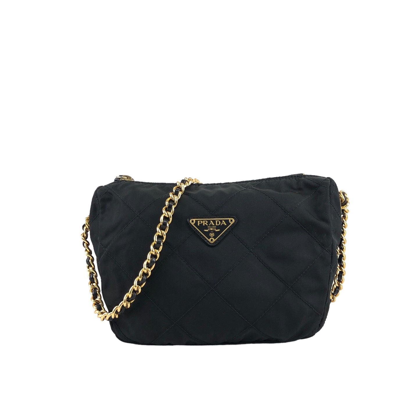 PRADA Triangle Logo Chain Shoulder bag Black Vintage xb2jku