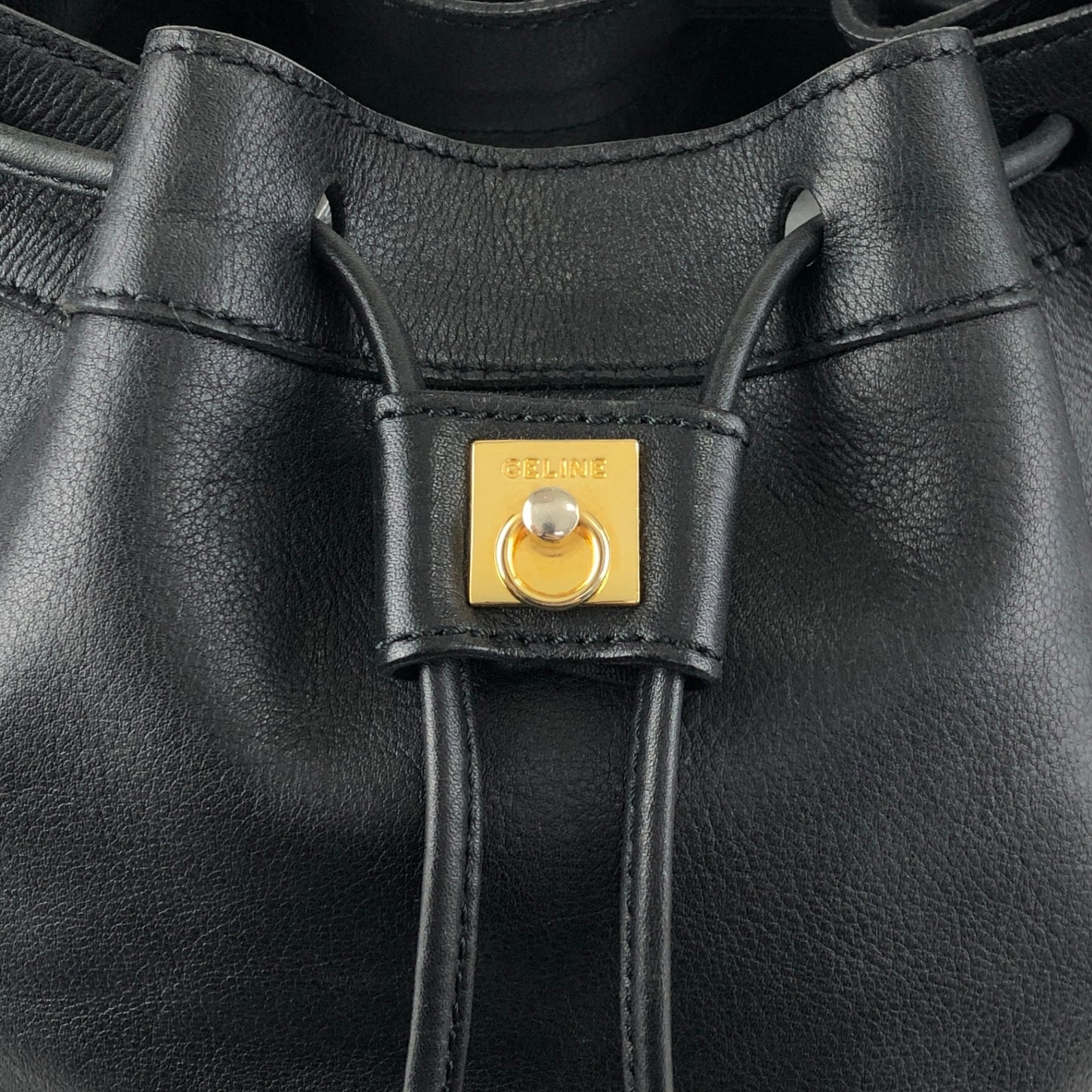 CELINE Blason Gancini Drawstring Shoulder bag Black Vintage 3zj4mf