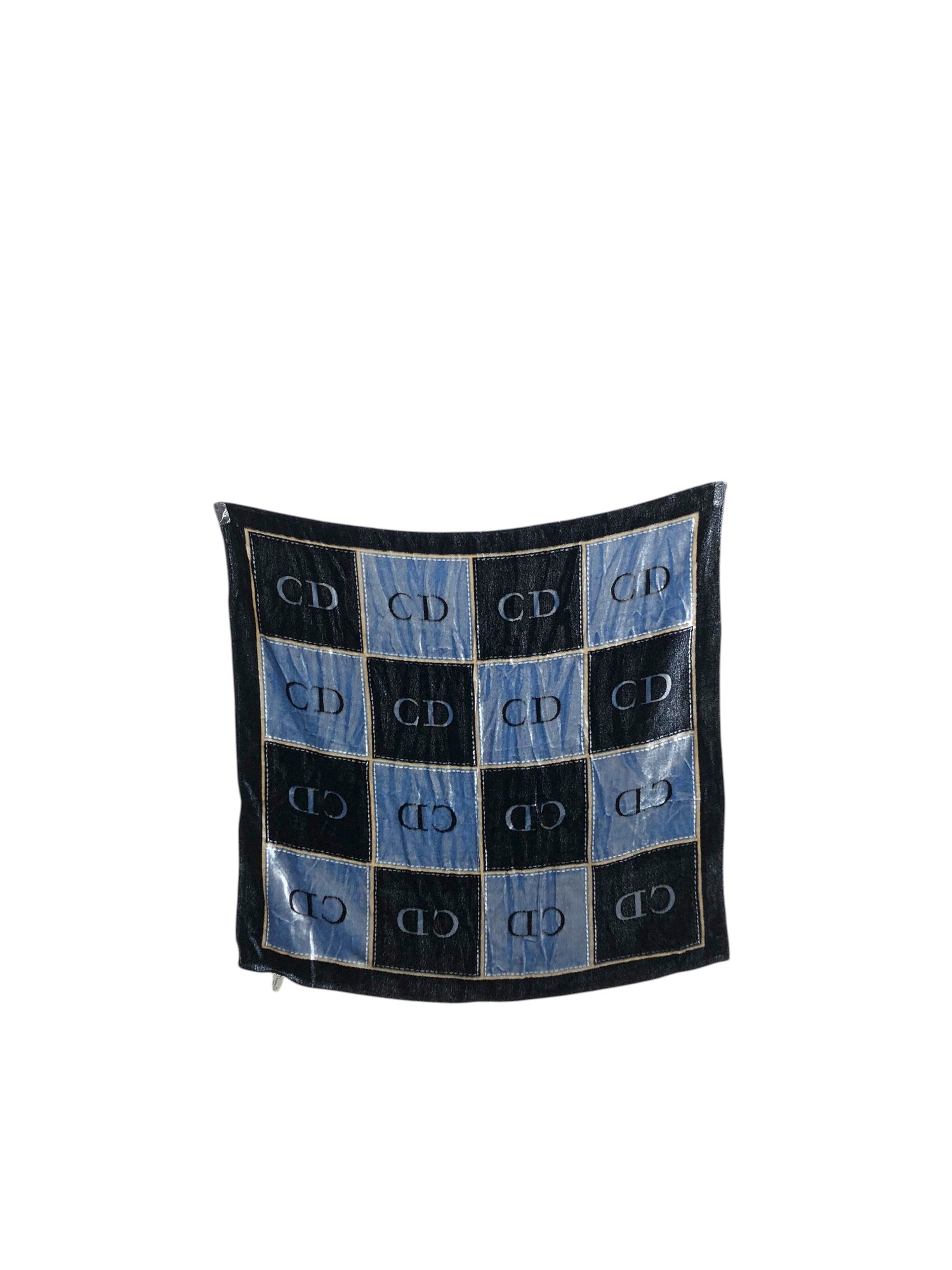 Christian Dior CD Logo Motif SILK×Rayon Scarf Blue Vintage bdtfji
