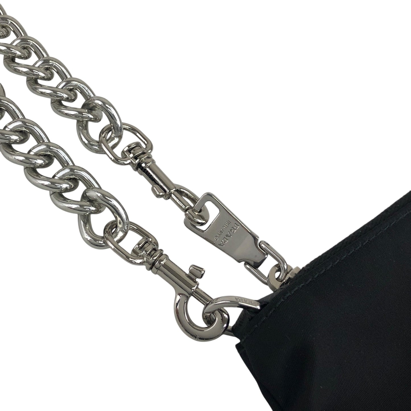 PRADA Triangle Logo Chain Small Handbag Pouch Black Vintage vhizxb