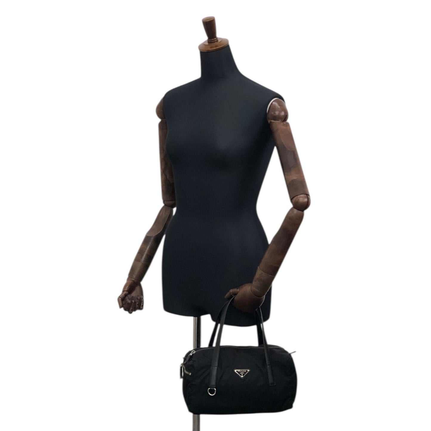 PRADA Tessuto Triangle Logo Handbag Black Vintage 4j6bkz