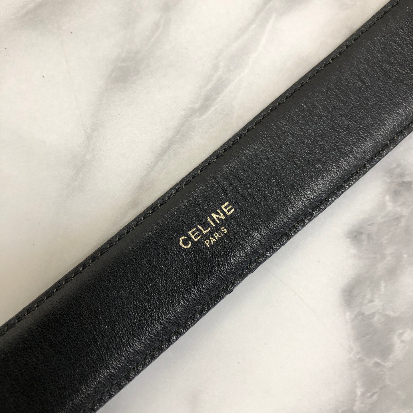 CELINE Triomphe  Leather Belt Black Vintage tynvva
