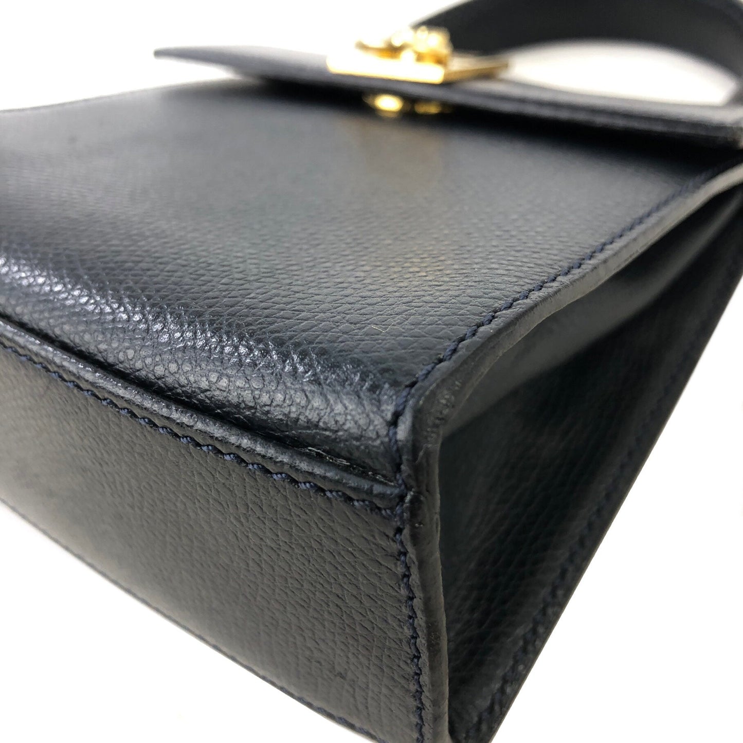 CELINE Gancini Gancini Leather Two-way Handbag Shoulder bag Navy Vintage kkhrd5