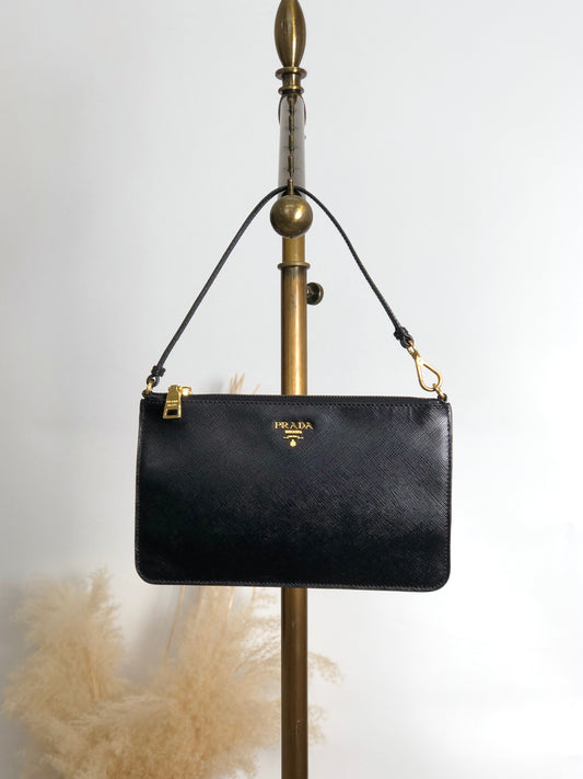 PRADA Logo Small Handbag Black Vintage ce7ved
