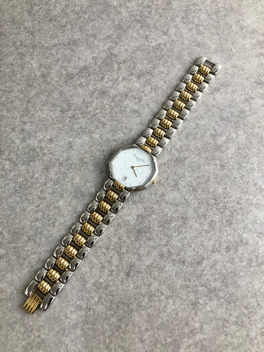 Christian Dior CD Logo Quartz Watch Silver×Gold 45.204 Vintage kh8utm