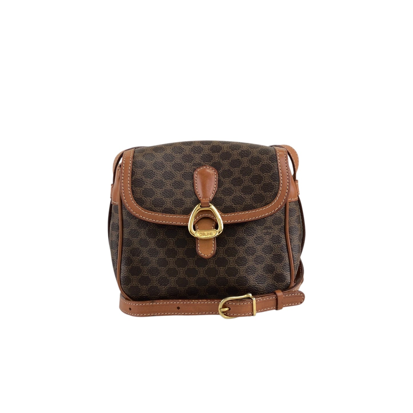CELINE Macadam Horse Bit Shoulder bag Brown Vintage vxdzgh