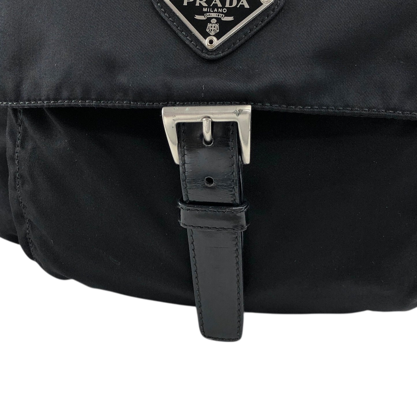 PRADA Triangle Logo Front Buckle Shoulder bag Black Vintage dre4i8