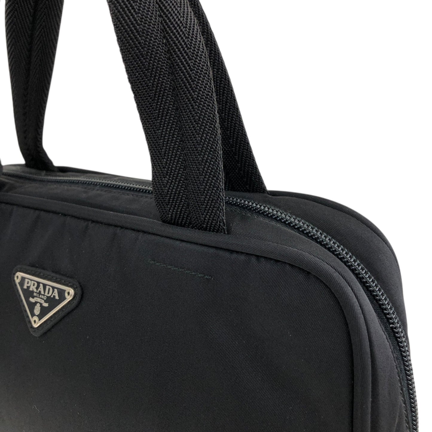 PRADA Tessuto Triangle Logo Handbag Black Vintage 47smar