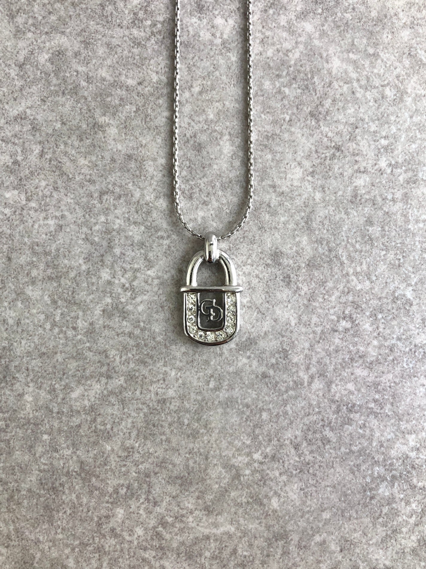 Christian Dior CD Logo Padlock Necklace Silver Vintage 2trziz