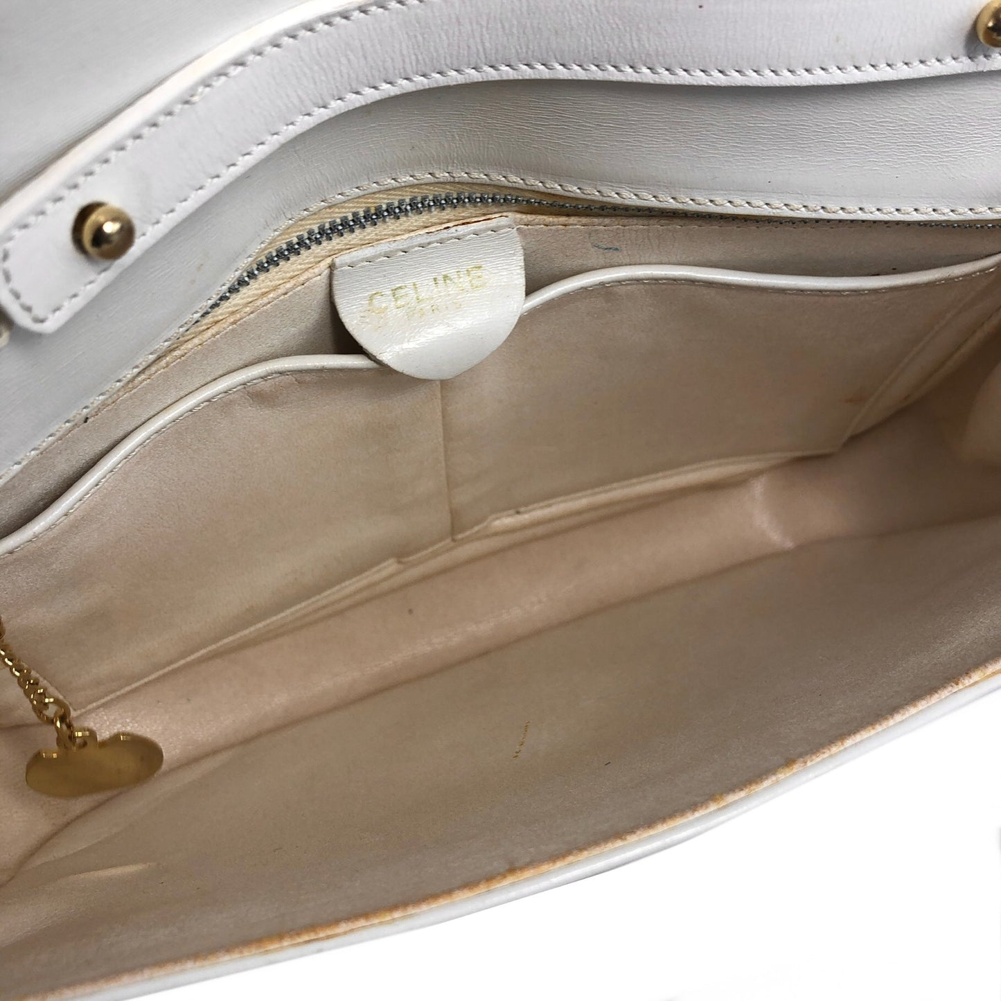 CELINE Triomphe Leather Handbag White Vintage stx6m7