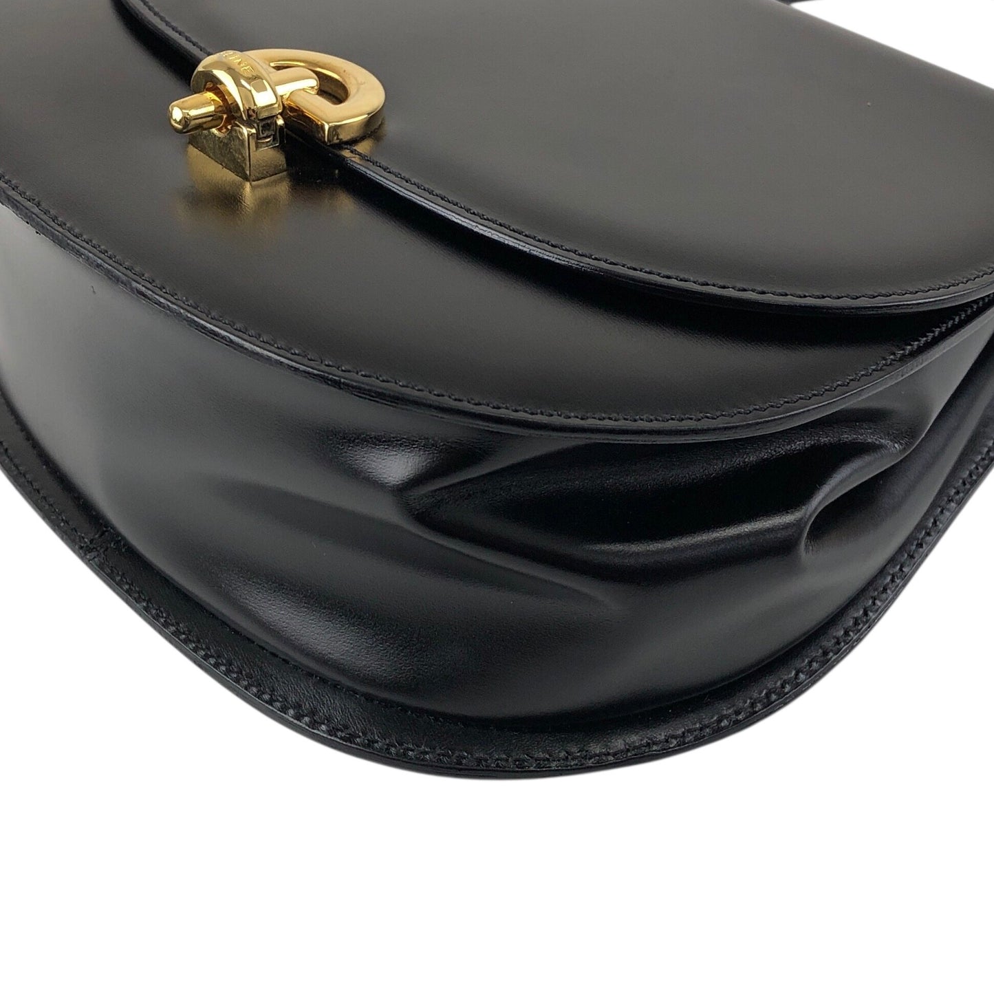 CELINE Front Buckle Two-way Handbag Shoulder bag Black Vintage htie7e