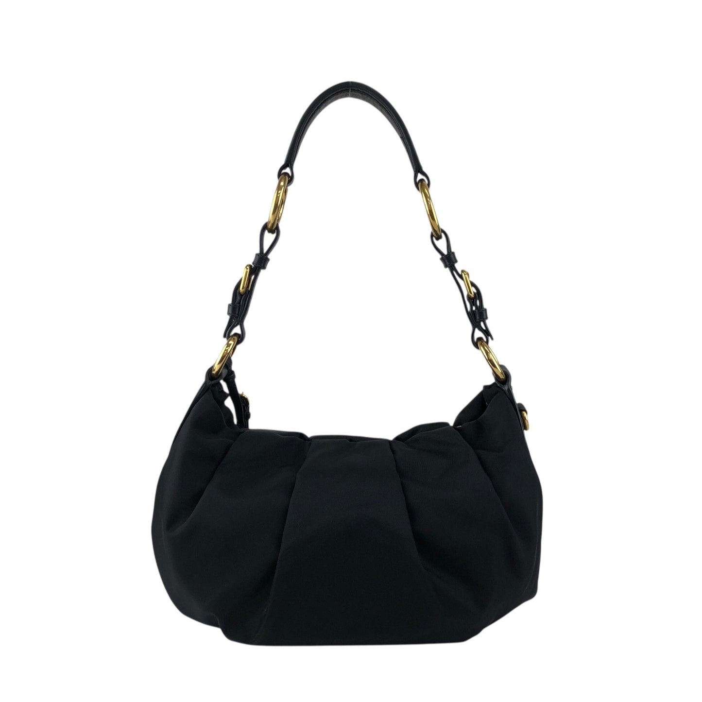 PRADA Tessuto Triangle Logo Shoulder bag Hobobag Black Vintage e3vera