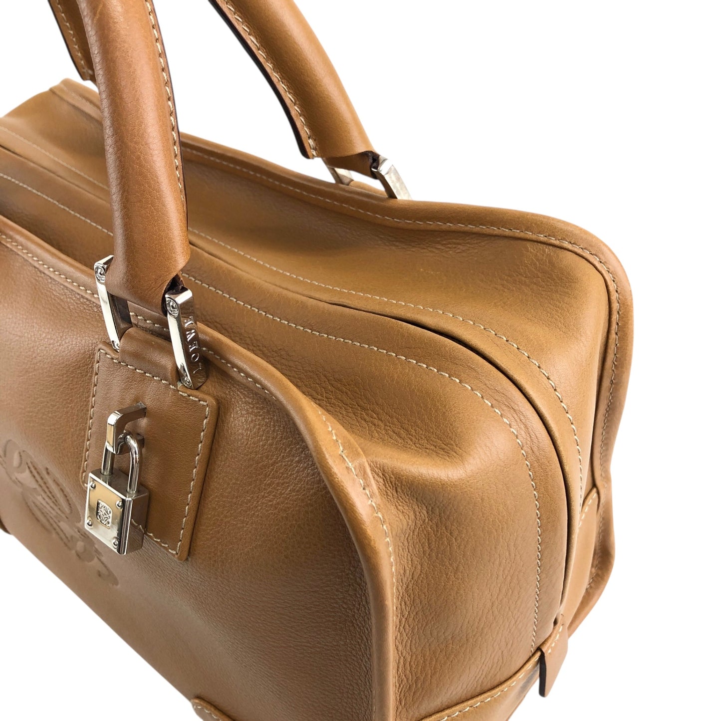LOEWE Amazona28 Anagram Small Boston bag Handbag Brown Vintage gb6dbp