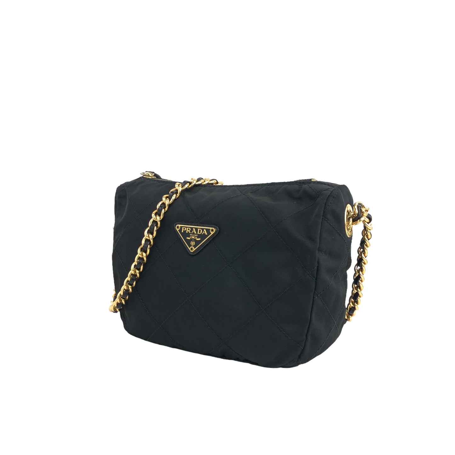 PRADA Triangle Logo Chain Shoulder bag Black Vintage xb2jku