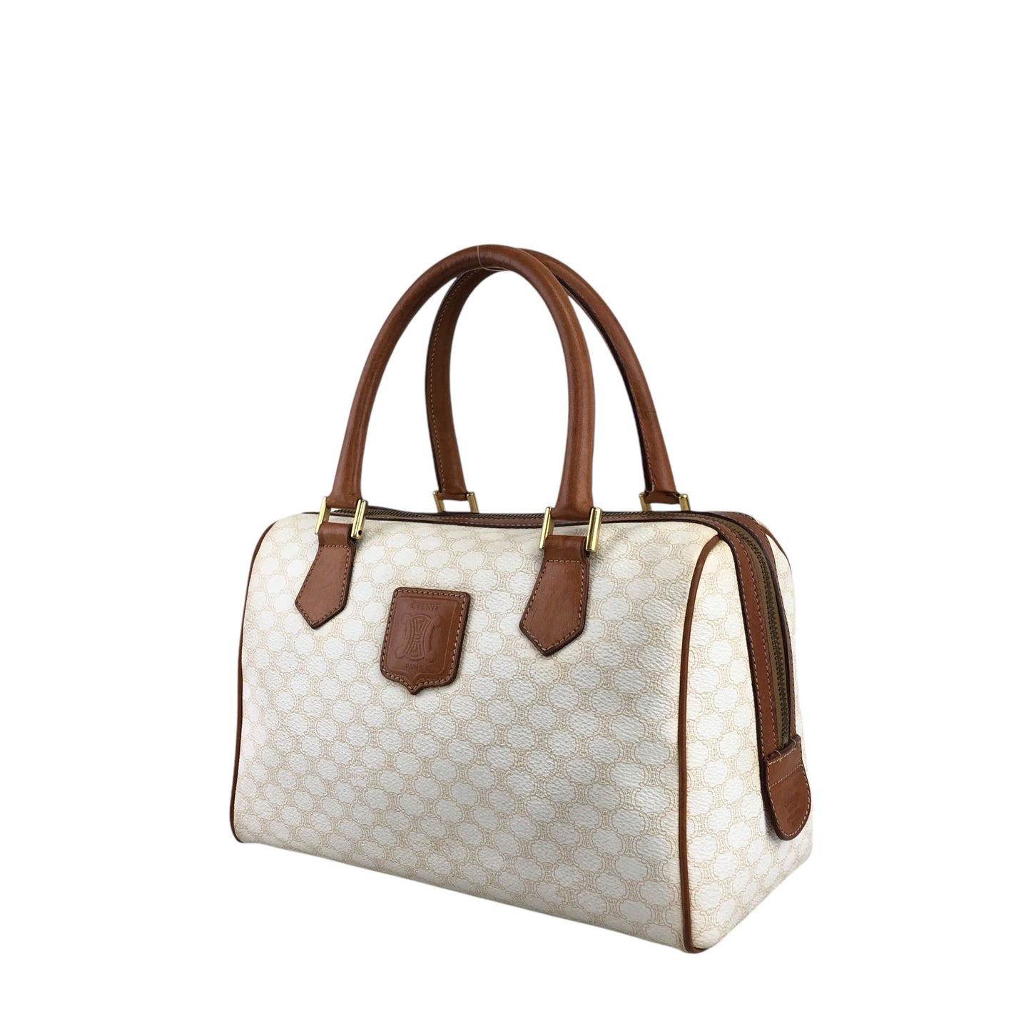 CELINE Macadam Blason Handbag Boston bag White Vintage ph8fuj