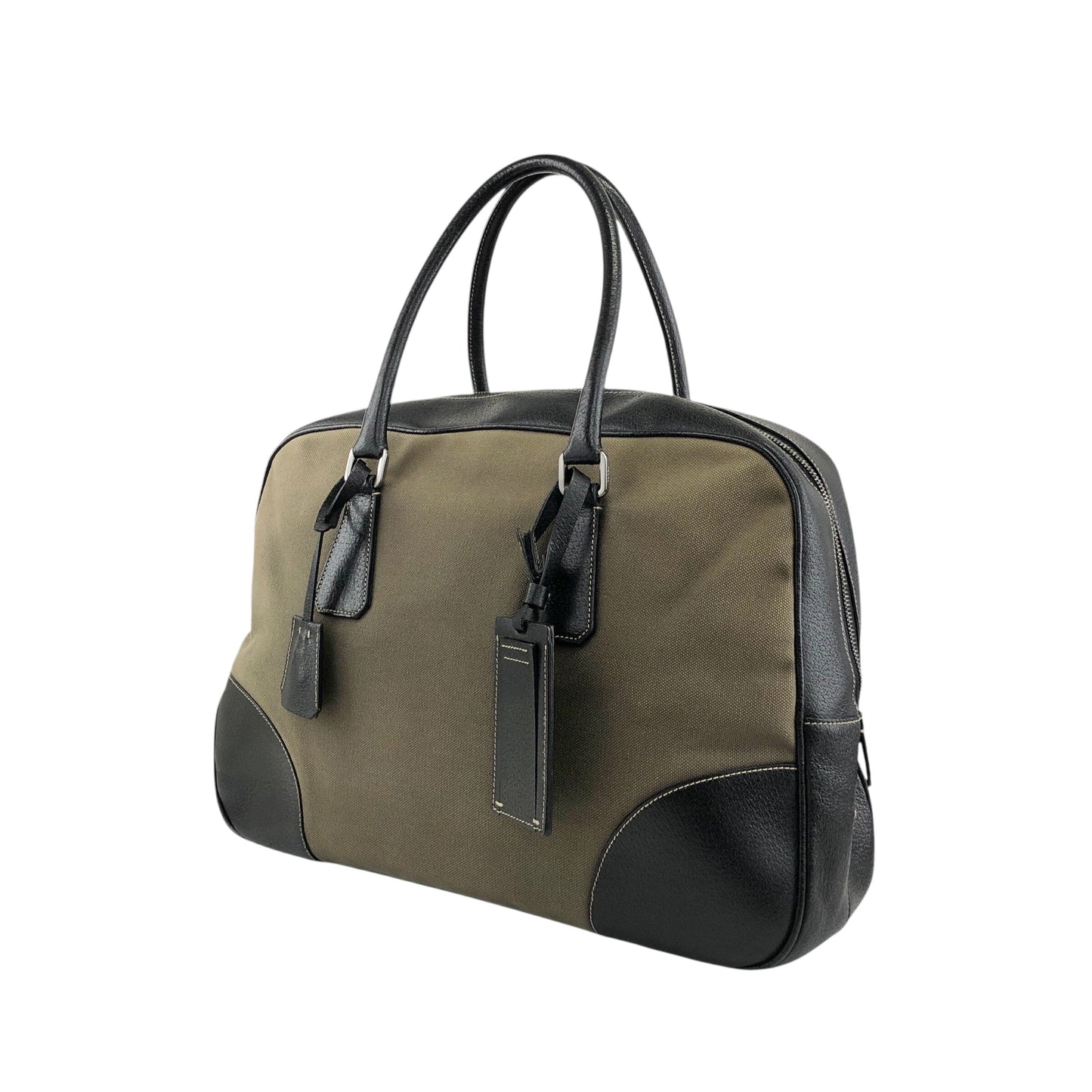 PRADA Triangle Logo Handbag Boston bag Black×Khaki Vintage 7dekxx