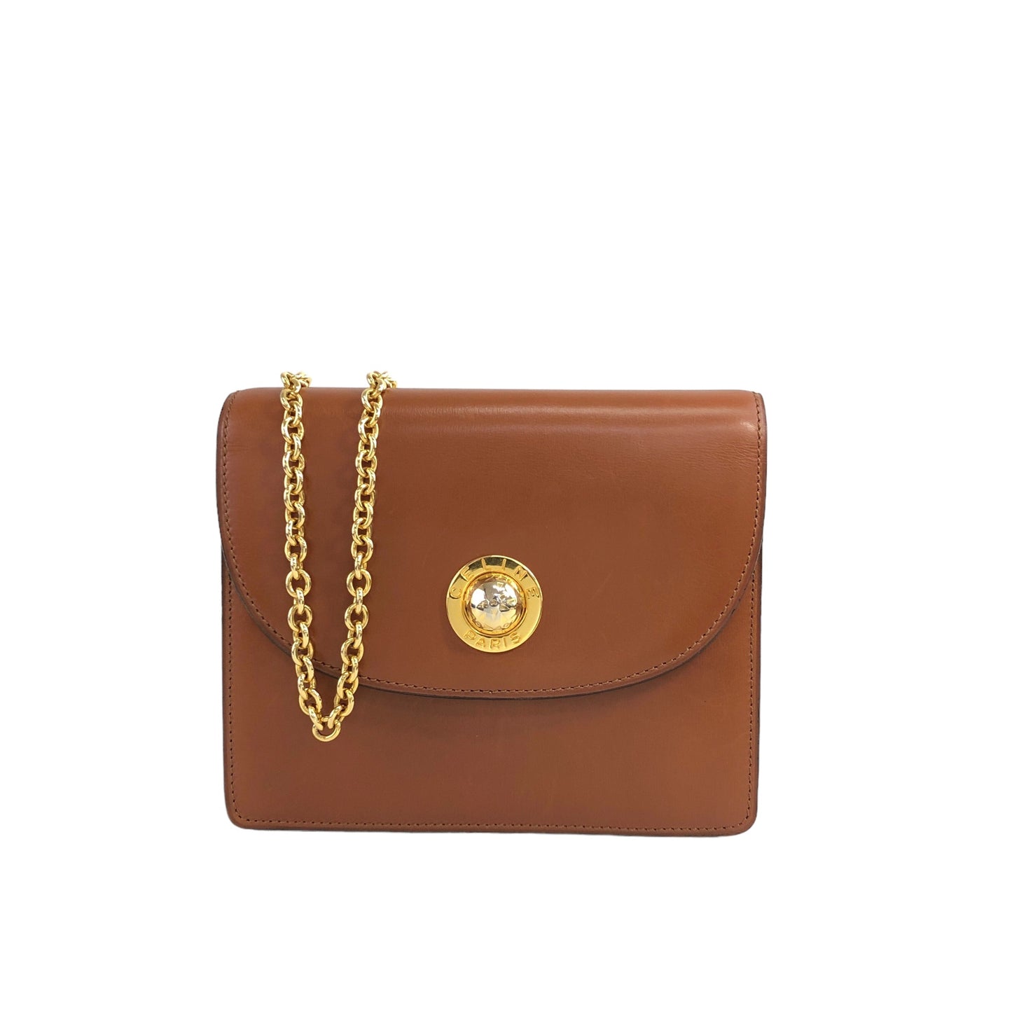 CELINE Starball Leather Small Chain Shoulder bag Brown Vintage spbb4m