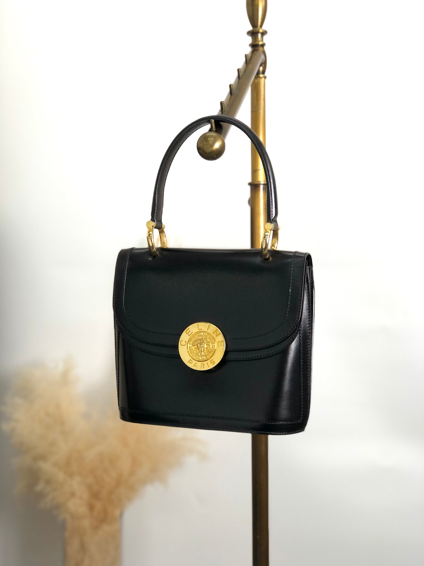 CELINE Medal Motif Handbag Black Vintage tgv7x5