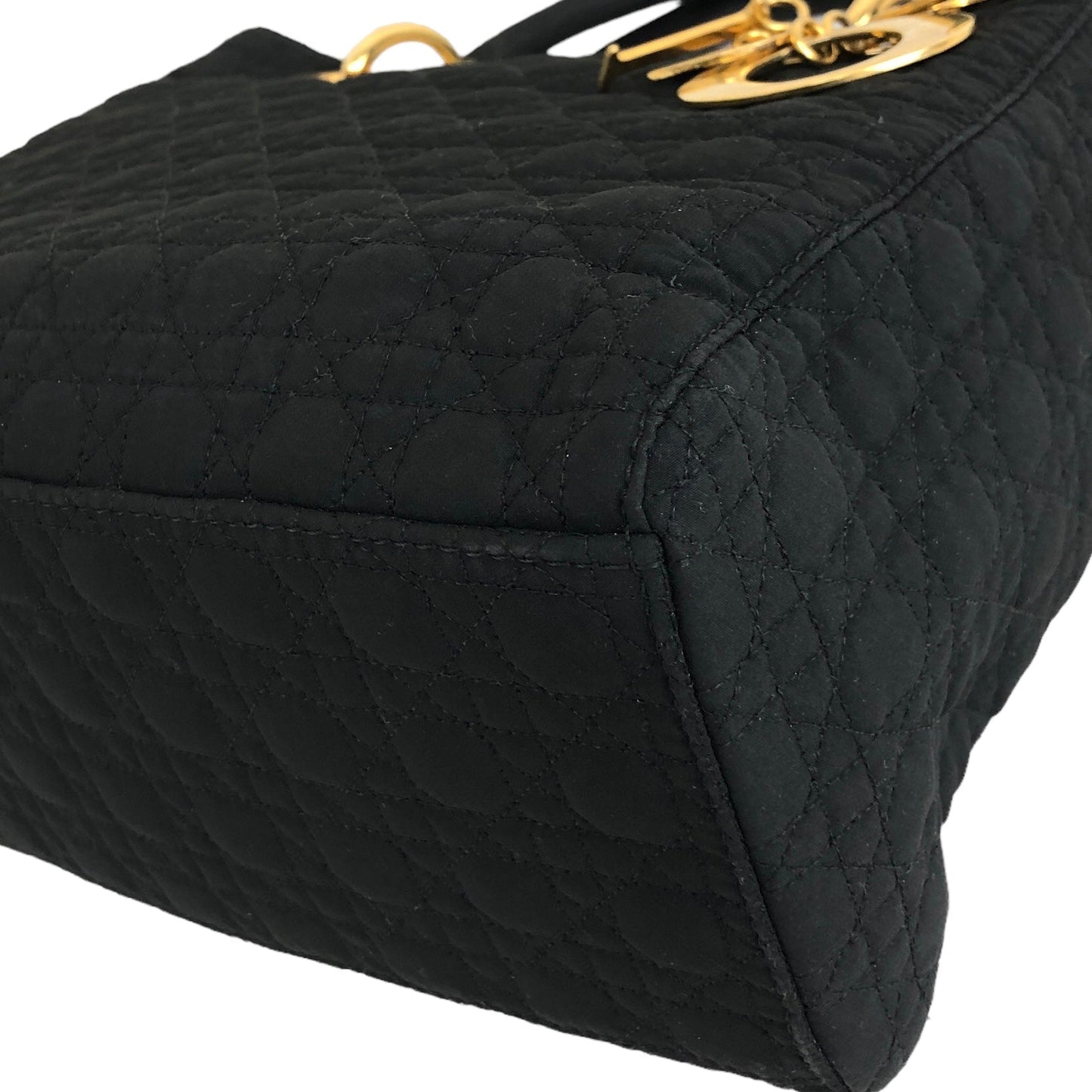Christian Dior Lady Dior Cannage CD Logo Charm Nylon Two-way Handbag Shoulder bag Black Vintage vwagxx