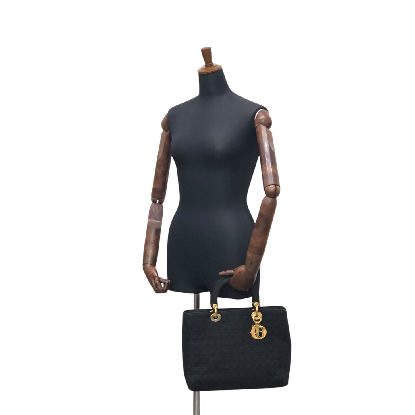 Christian Dior Cannage Logo Charm Handbag Black Vintage 2camf8