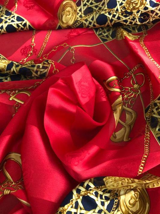 Christian Dior Cannage Logo Charm Motif Scarf Red Vintage 4nw85m