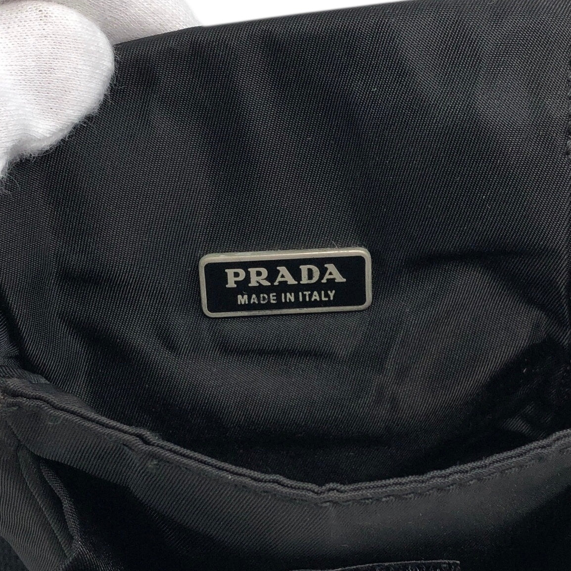 PRADA Tessuto Triangle Logo Front Buckle Small Shoulder bag Black Vintage efbuwg