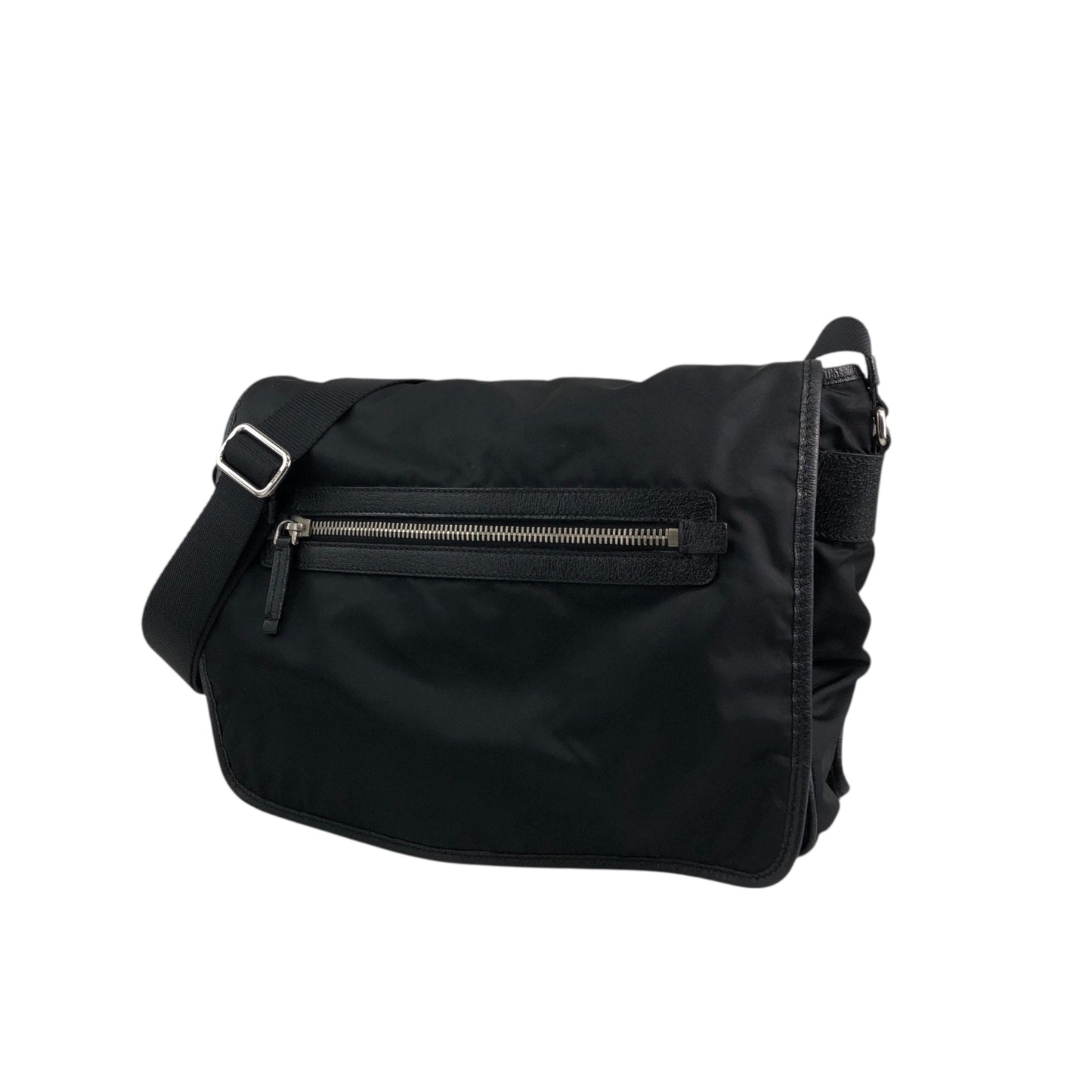PRADA Tessuto Triangle Logo Front Buckle Shoulder bag Black Vintage 2arab2