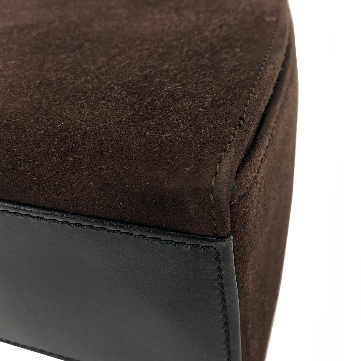 CELINE Circle Logo Suede Leather Two-way Handbag Shoulder bag Brown Black Vintage vxyndh