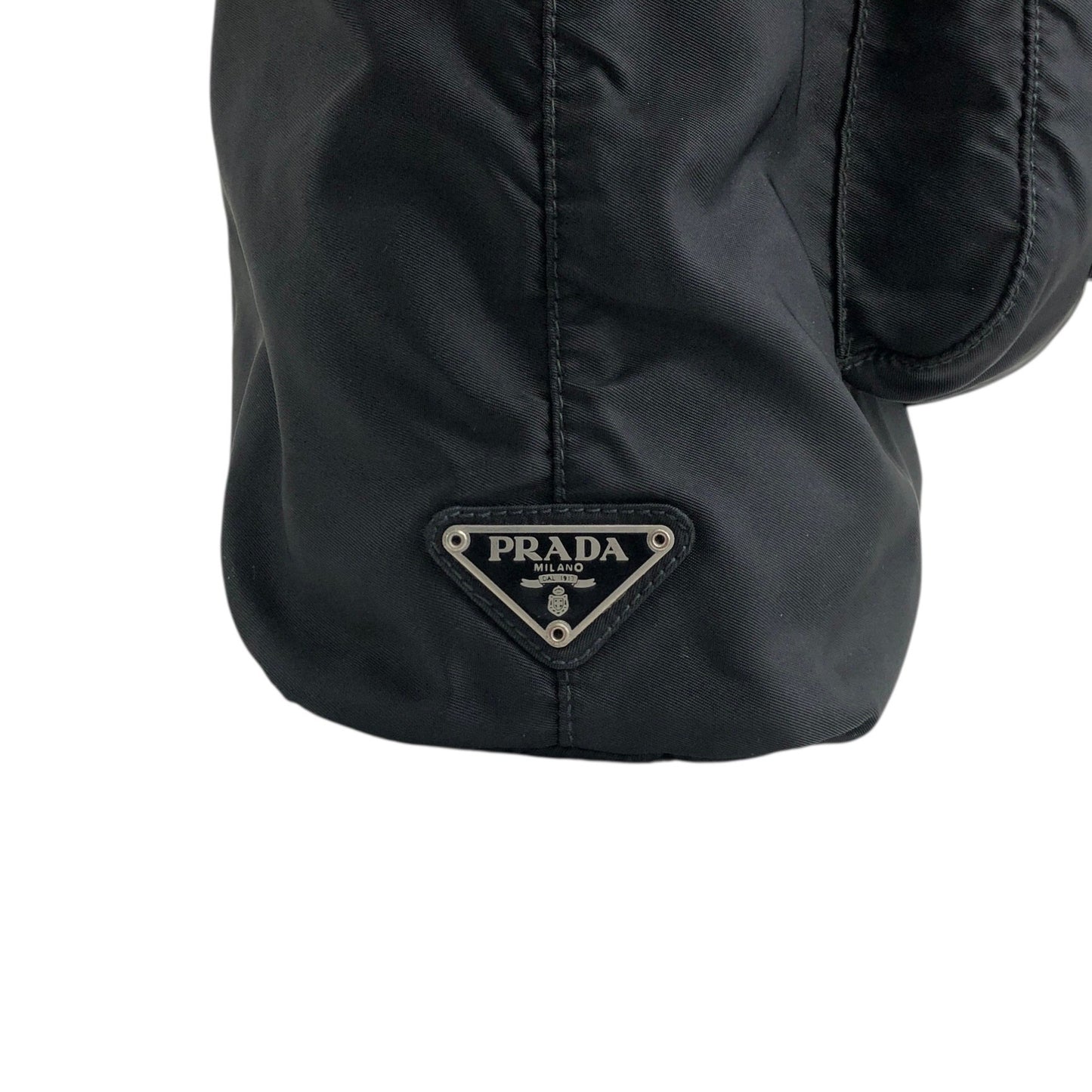 PRADA Triangle Logo Double Pocket Totebag Black Vintage ezms23