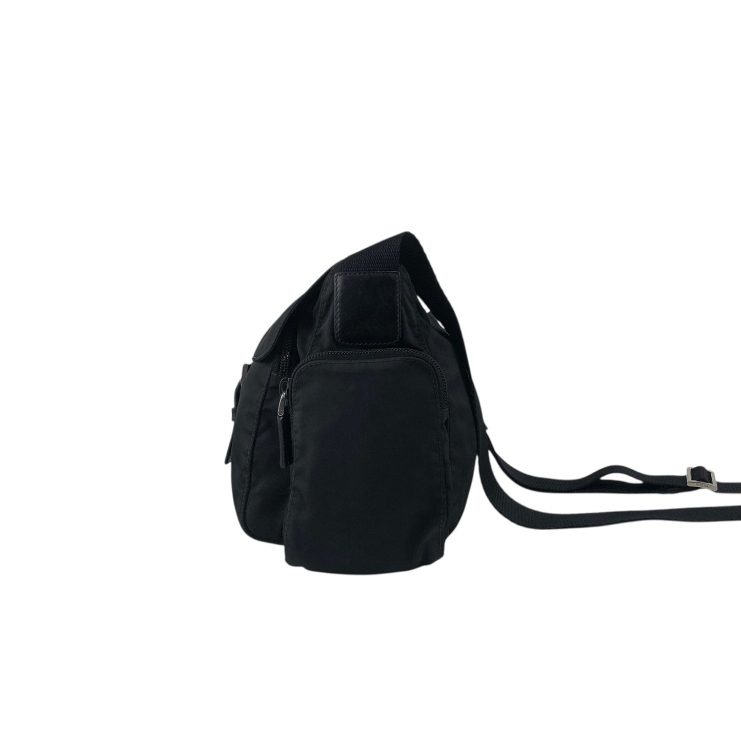 PRADA Tessuto Triangle Logo Front Buckle Side Pocket Shoulder bag Black Vintage 5whkzb