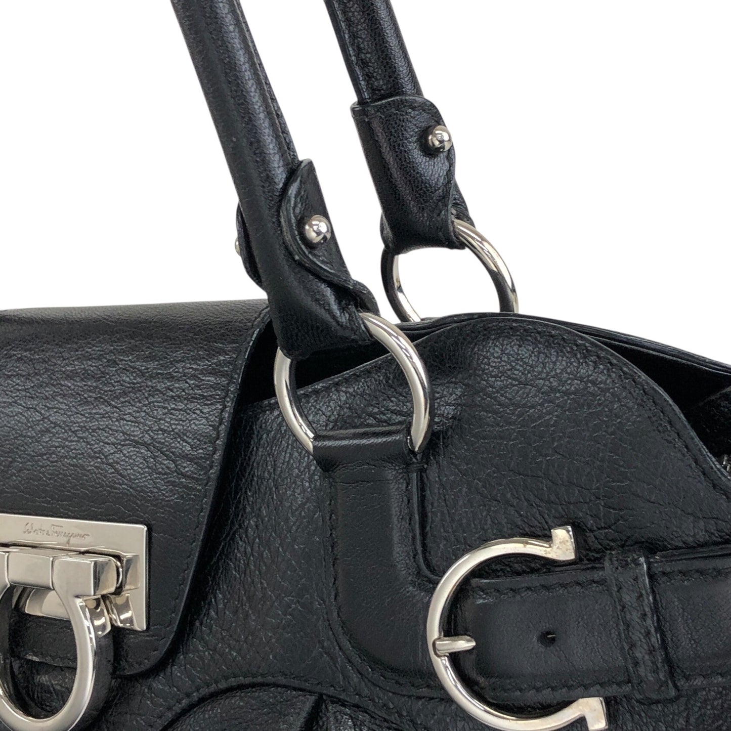 Salvatore Ferragamo Gancini Handbag Black Vintage igucky