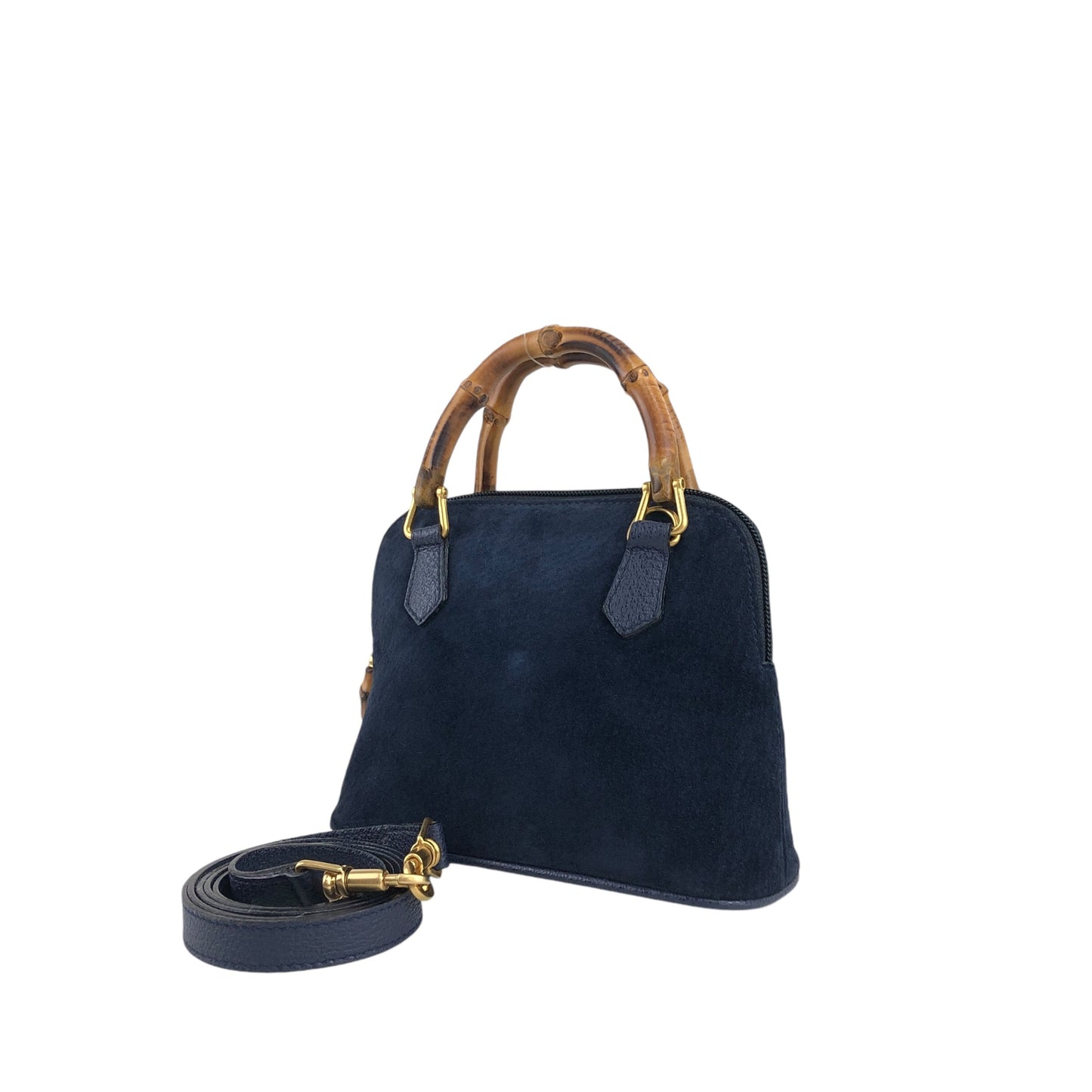 GUCCI Bamboo Two-way Handbag Shoulder bag Navy Vintage vtxfej