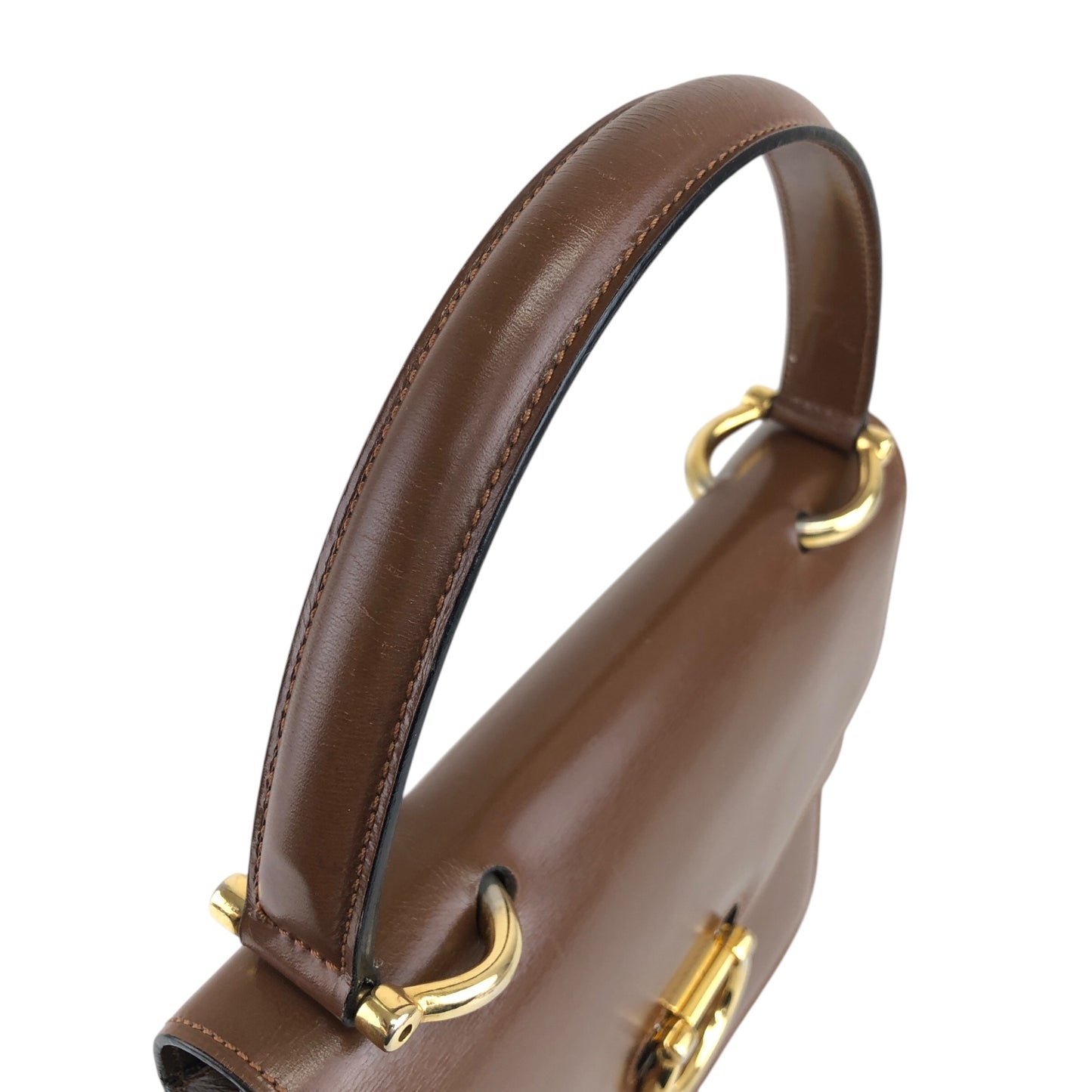 CELINE Horse Bit Double Flap Handbag Brown Vintage yxn6s8