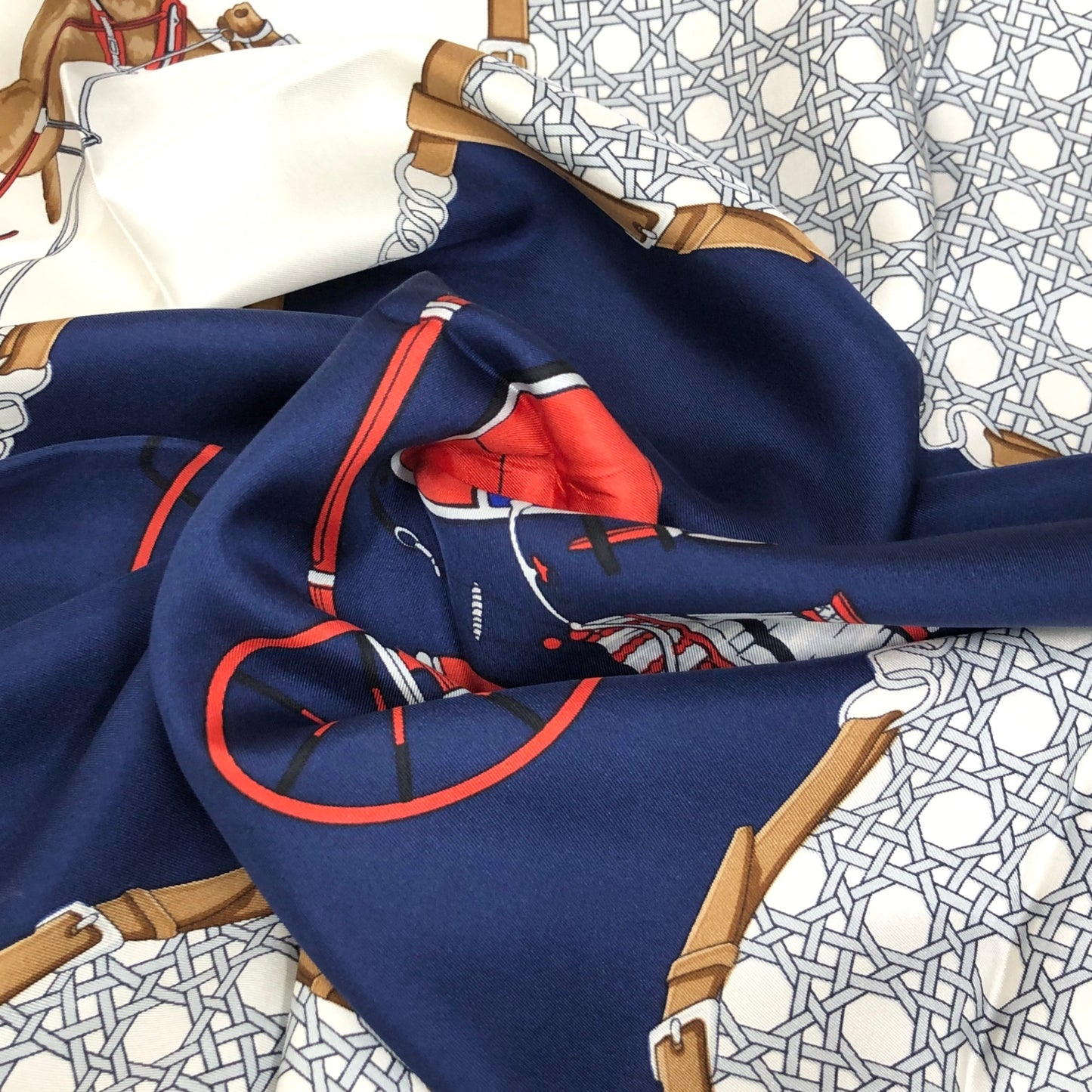CELINE Horse Carriage Scarf Blue×White Vintage by5iar