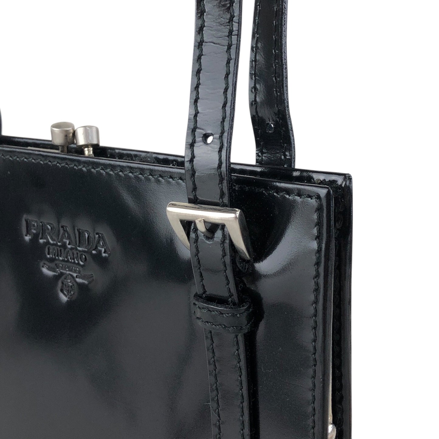 PRADA Logo Small Handbag Black Vintage t6yjus