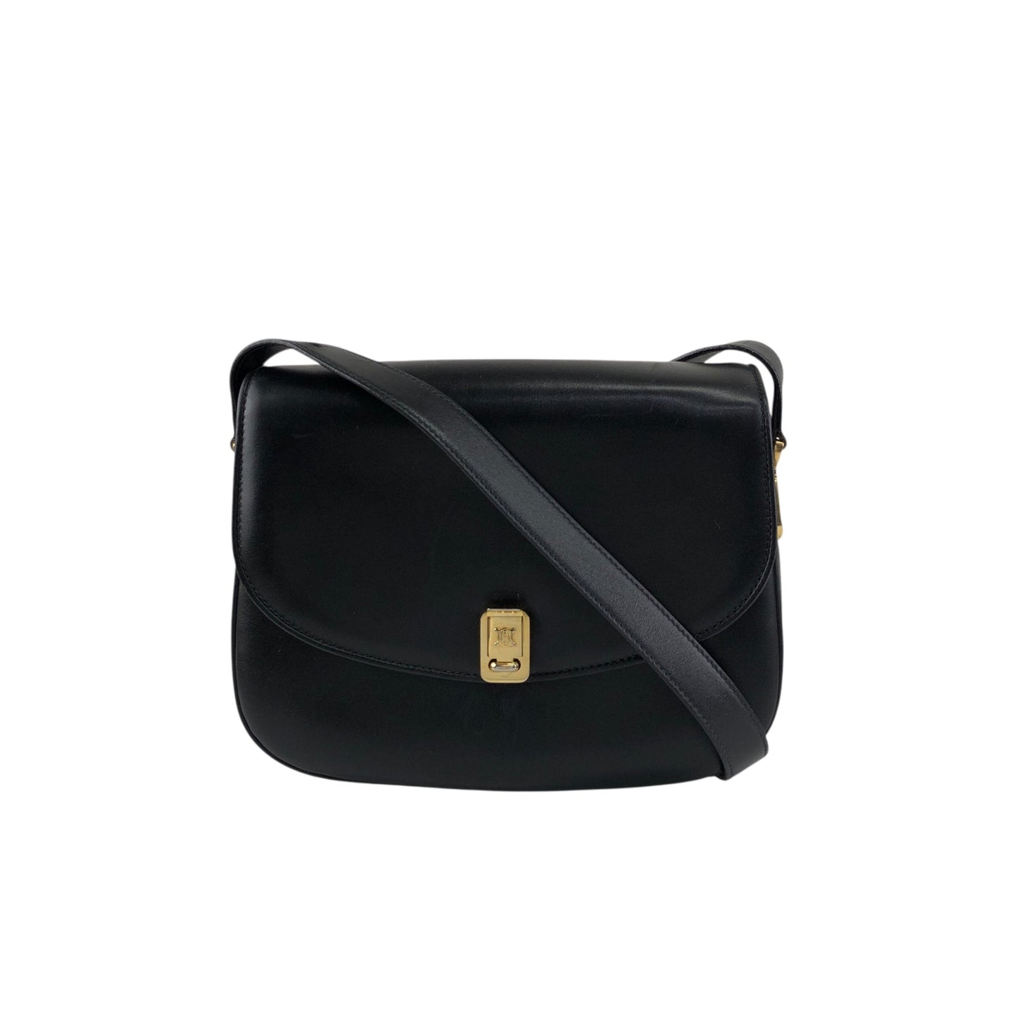 CELINE Blason Front Buckle Shoulder bag Black Vintage ery5dr