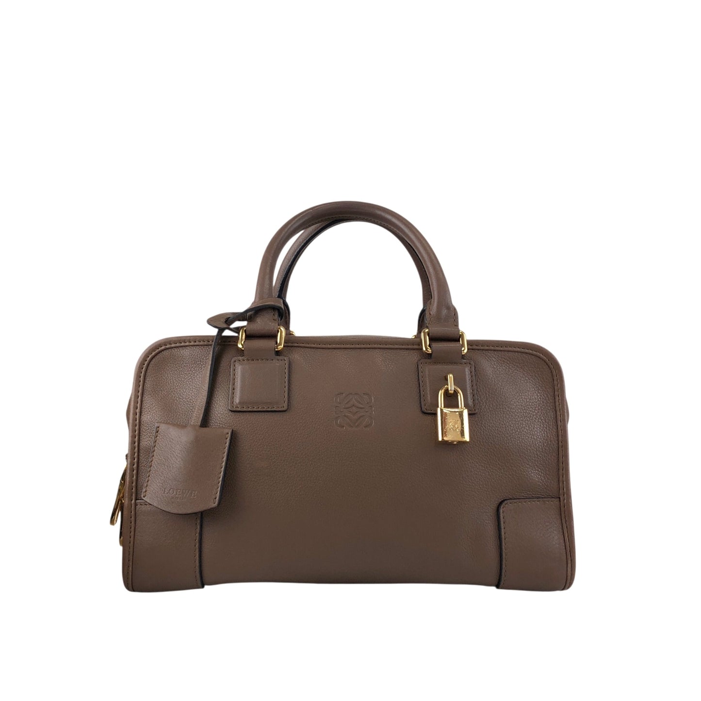 LOEWE Amazona28 Anagram Small Boston bag Handbag Beige Vintage euhpr8