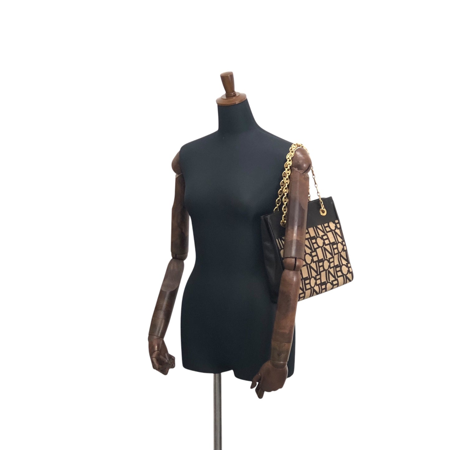 CELINE Logo Embroidery Chain Handbag Brown Vintage 88vc8f