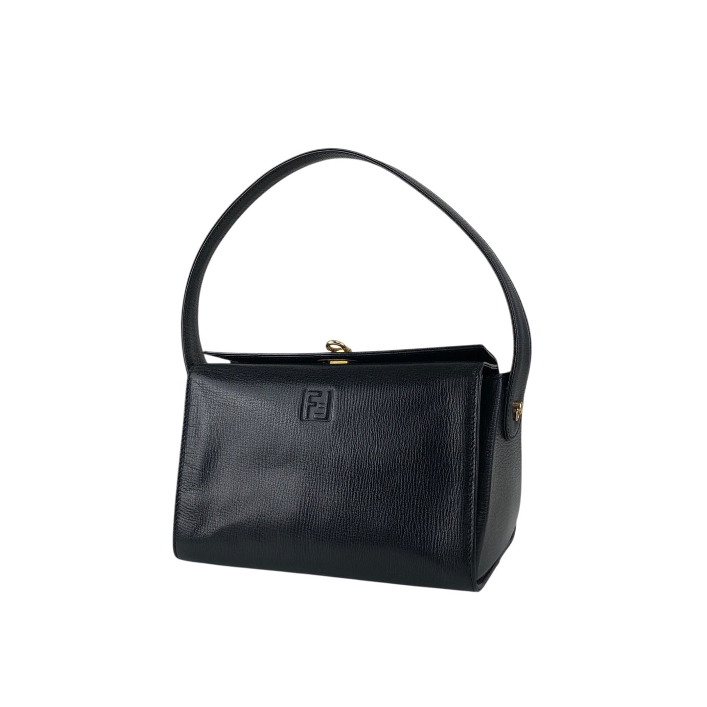 FENDI Logo Embossed Handbag Black Vintage yyxgsd