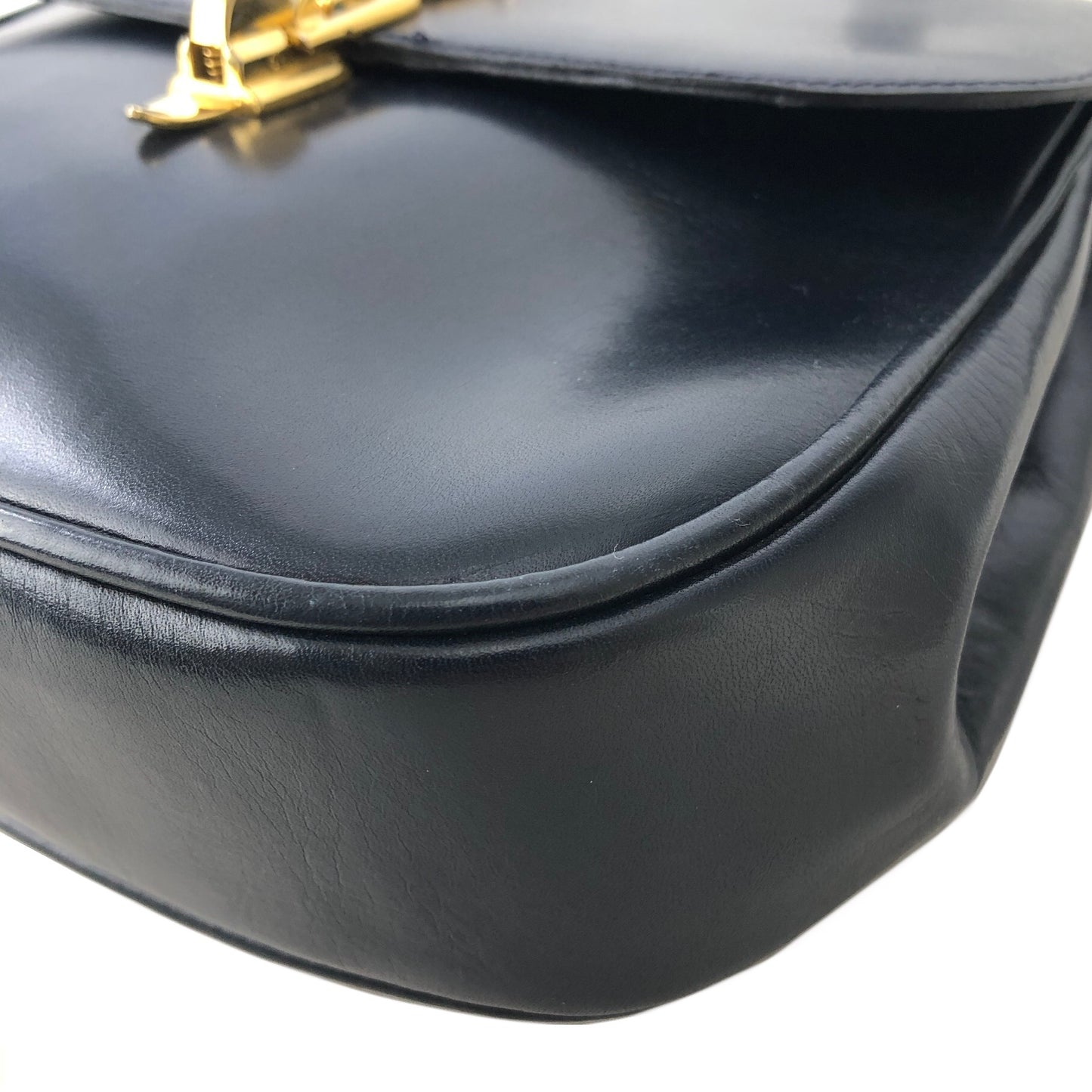 CELINE Triomphe Chain Leather Shoulder bag Navy Vintage admv2k