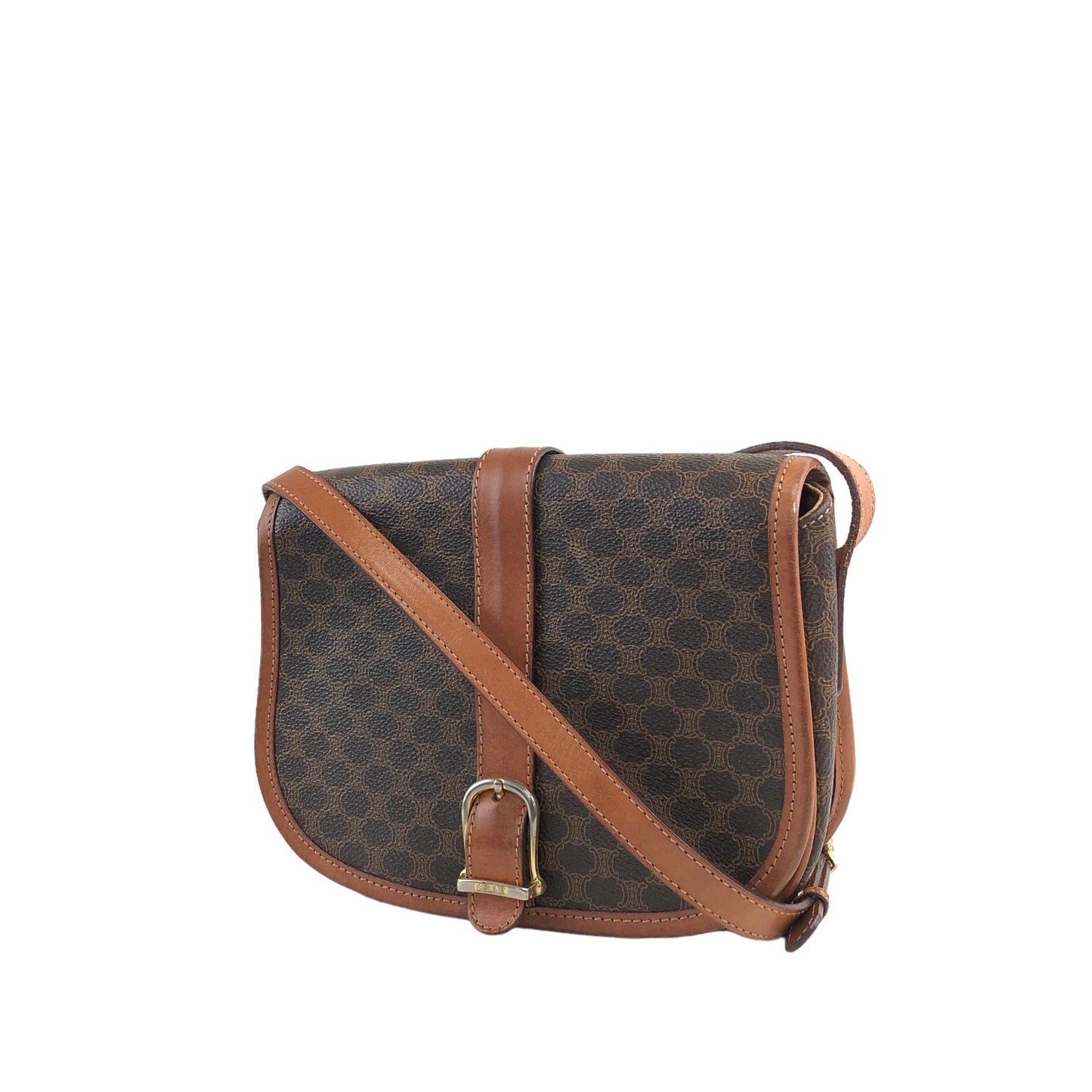 CELINE Macadam Front Buckle PVC Leather Shoulder bag Brown Vintage 7dgwui