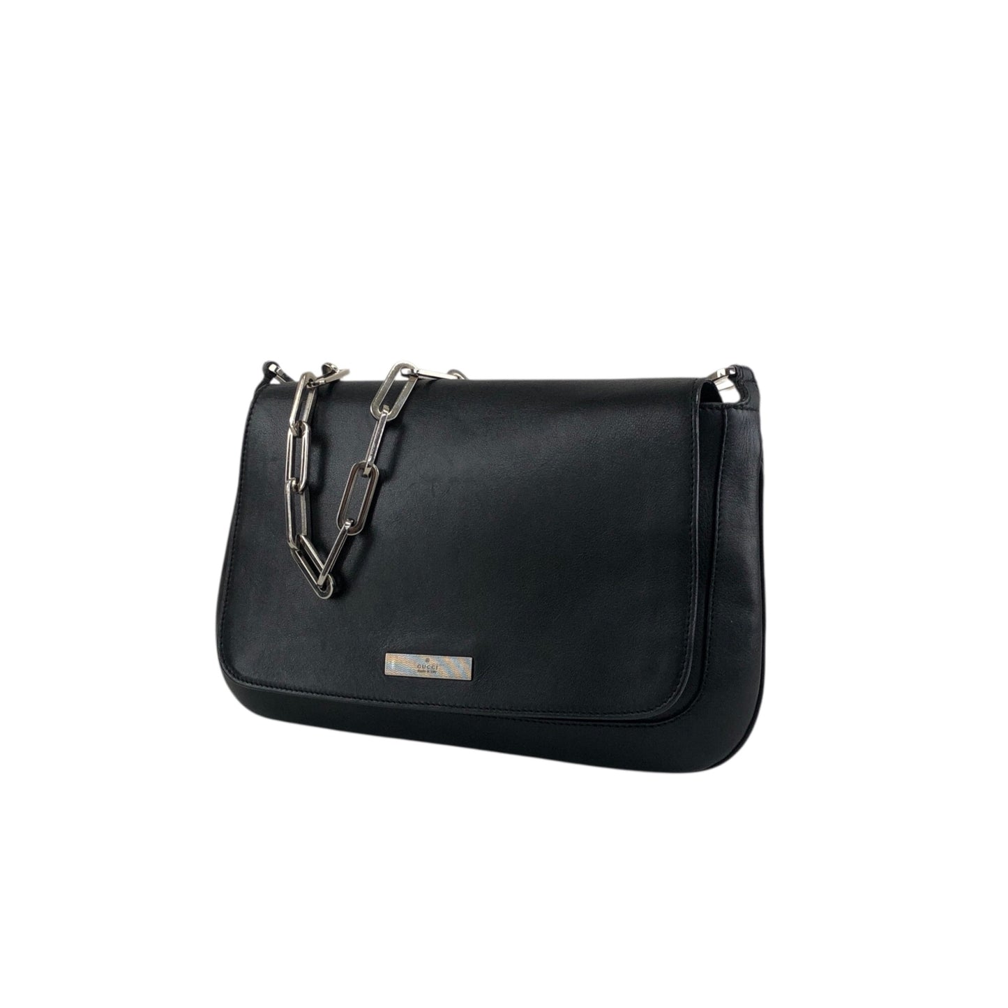 GUCCI Logo Chain Shoulder bag Black Vintage tjescz
