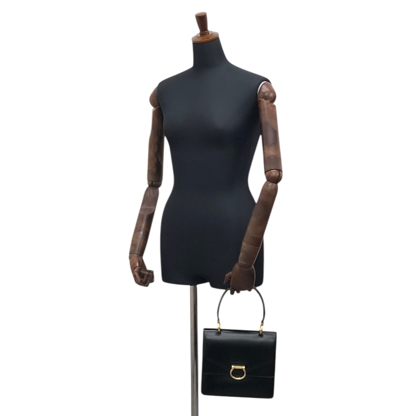 CELINE Horse Bit Double Flap Handbag Black Vintage istaf6