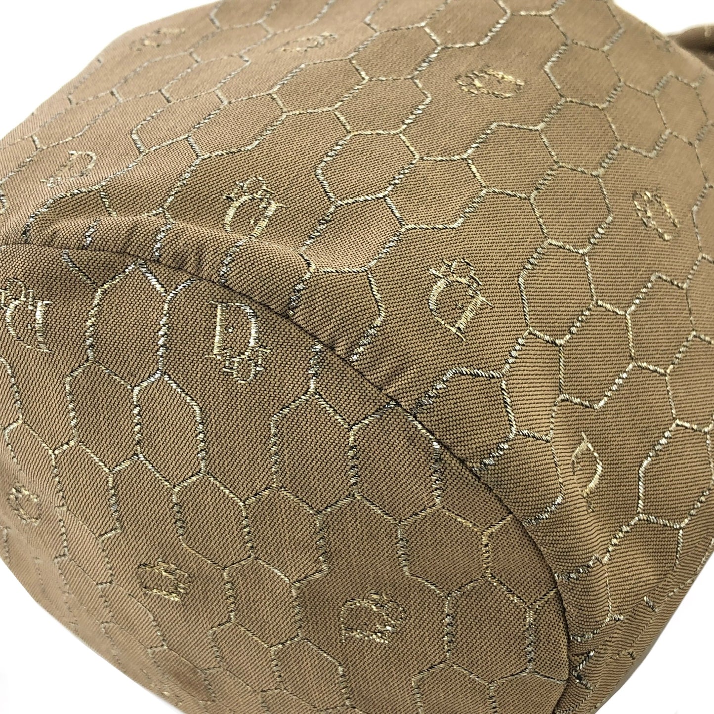 Christian Dior Honeycomb Pattern Nylon Drawstring Crossbody Shoulder bag Beige Vintage aiss5h