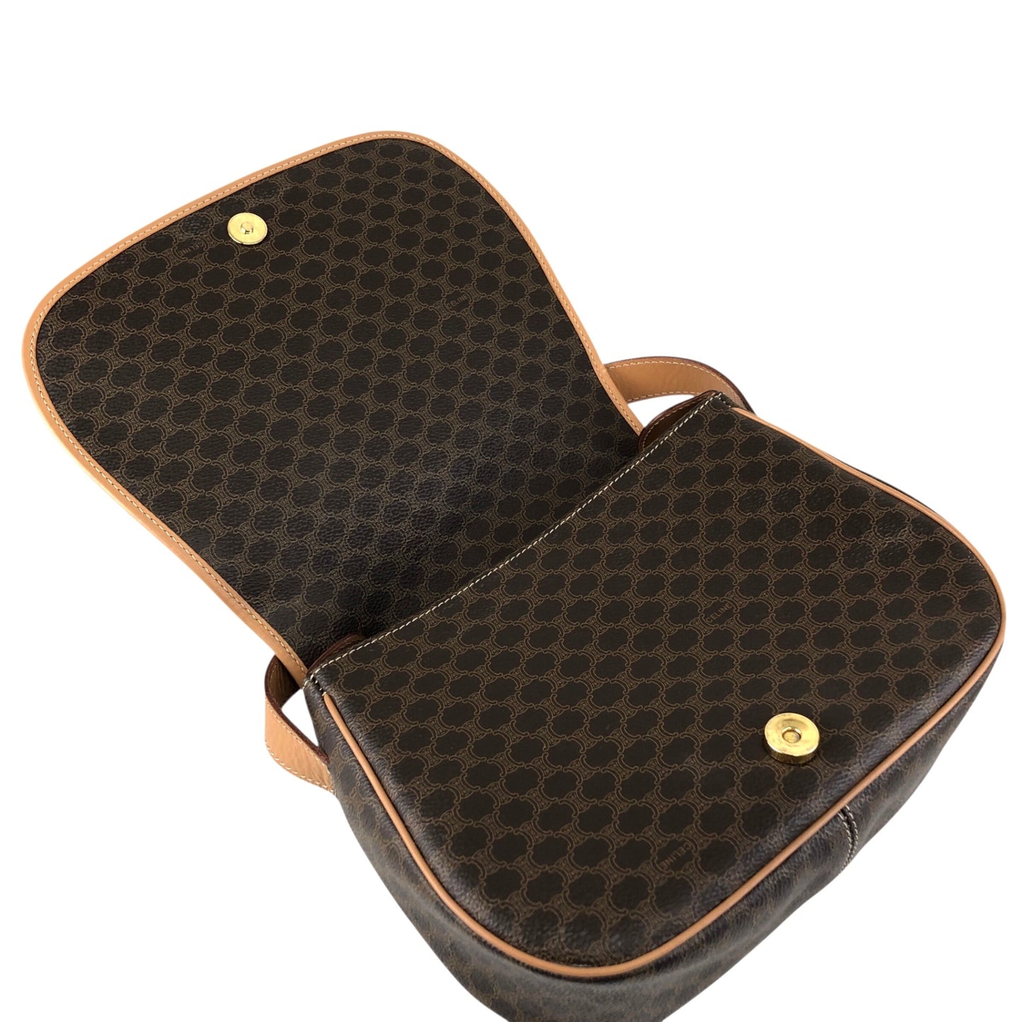 CELINE Macadam Blason Flap Shoulder bag Brown Vintage kbjacj