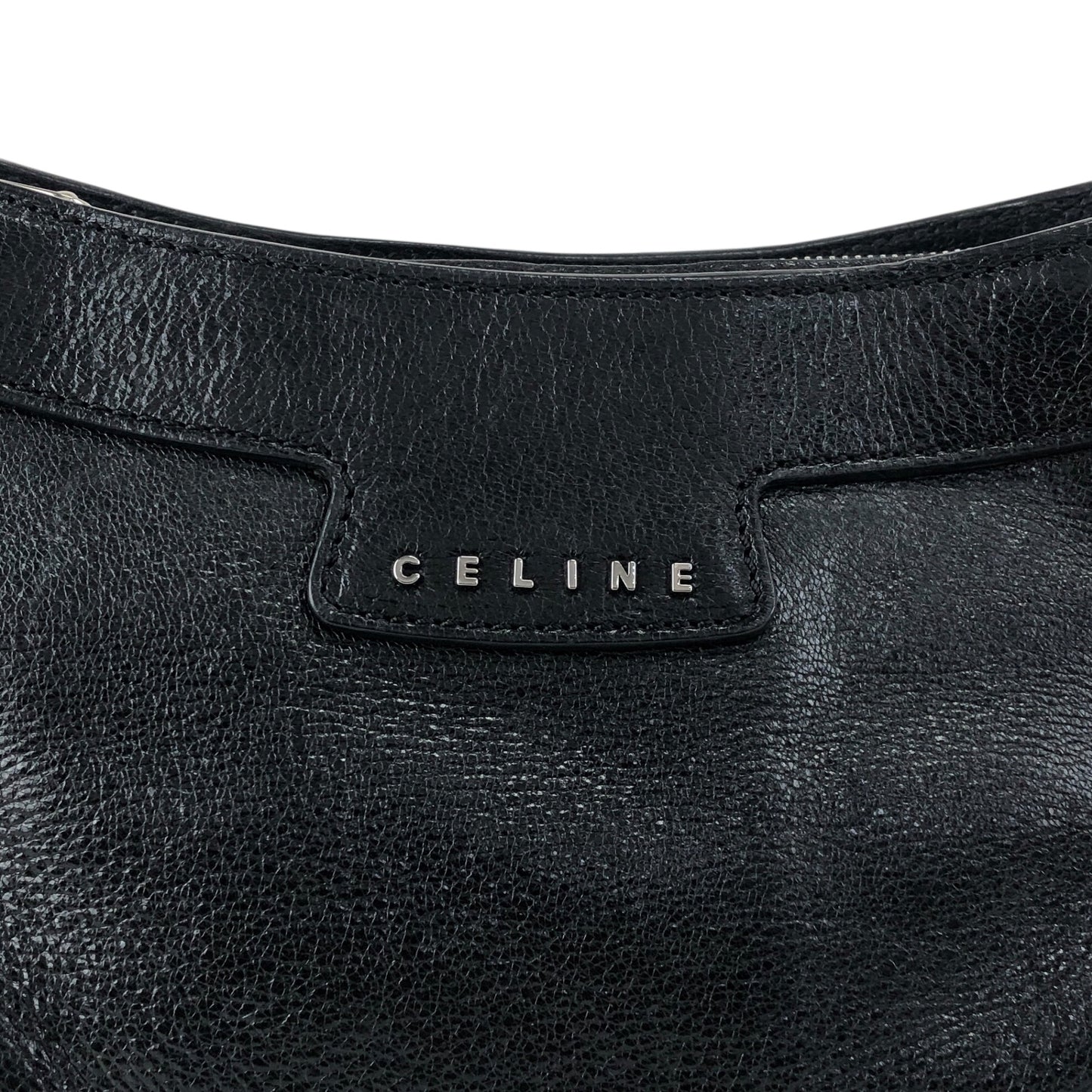 CELINE Horse Carriage Logo Handbag Hobobag Black Vintage hieixd