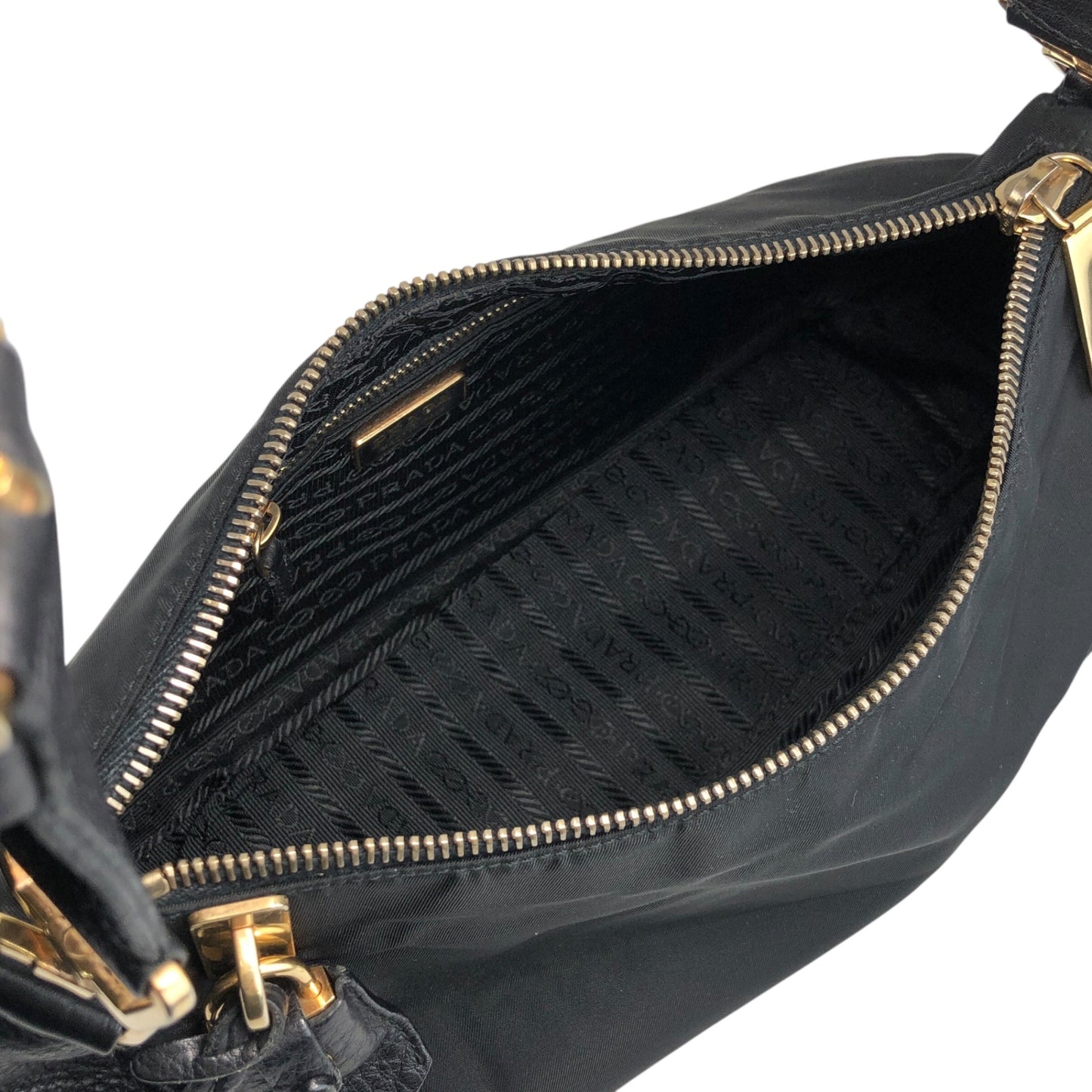 PRADA Triangle Logo Padlock Shoulder bag Black Vintage diw6aj