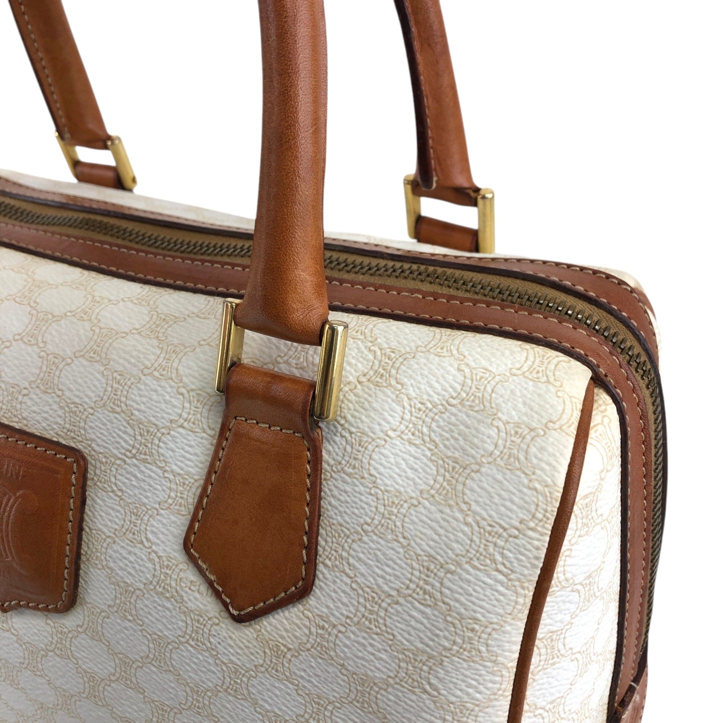 CELINE Macadam Blason Handbag Boston bag White Vintage ph8fuj
