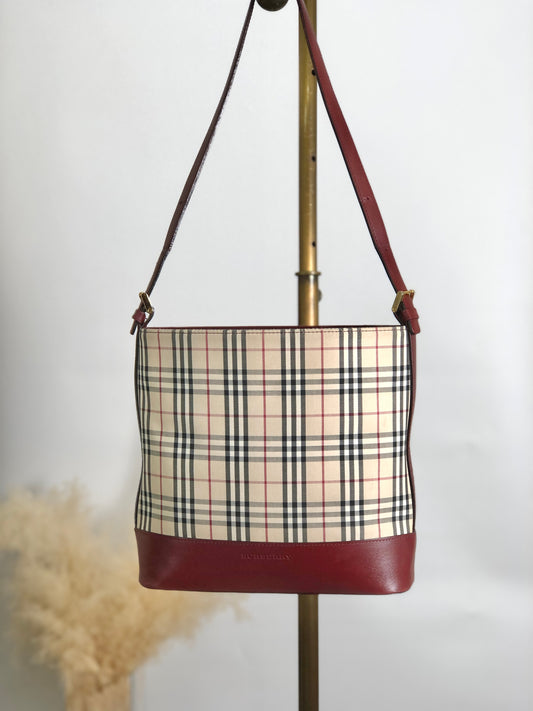 BURBERRY Nova Check Handbag Totebag Beige×Red Vintage y6b6mb